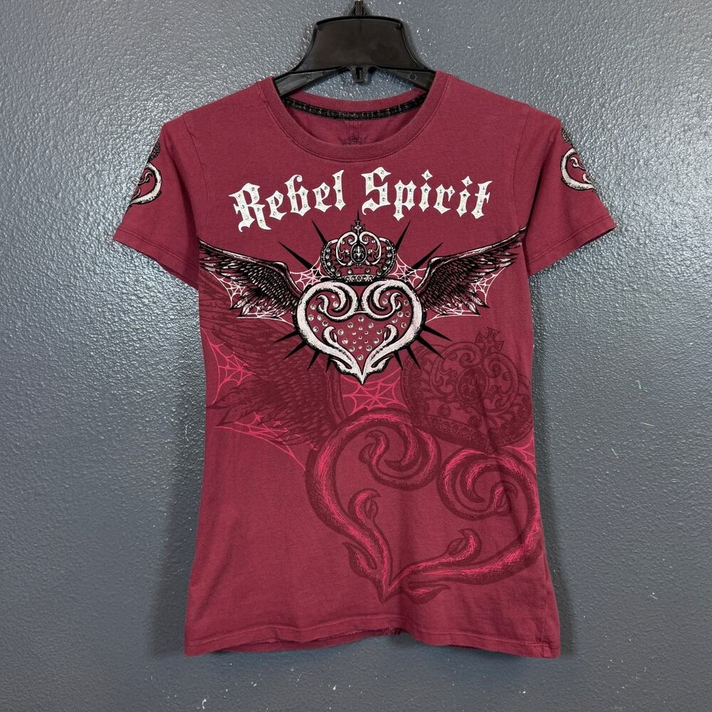 Rebel Spirit L women’s burgundy y2k style t-shirt heart crown